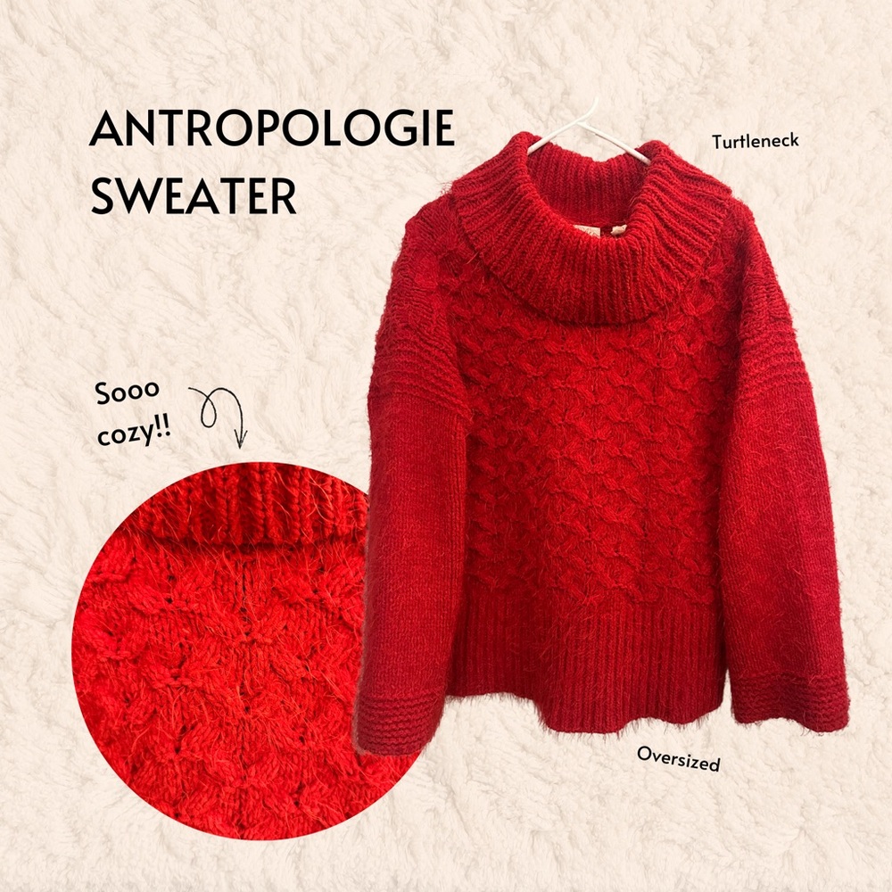 Anthropologie Cozy Red Turtleneck Sweater